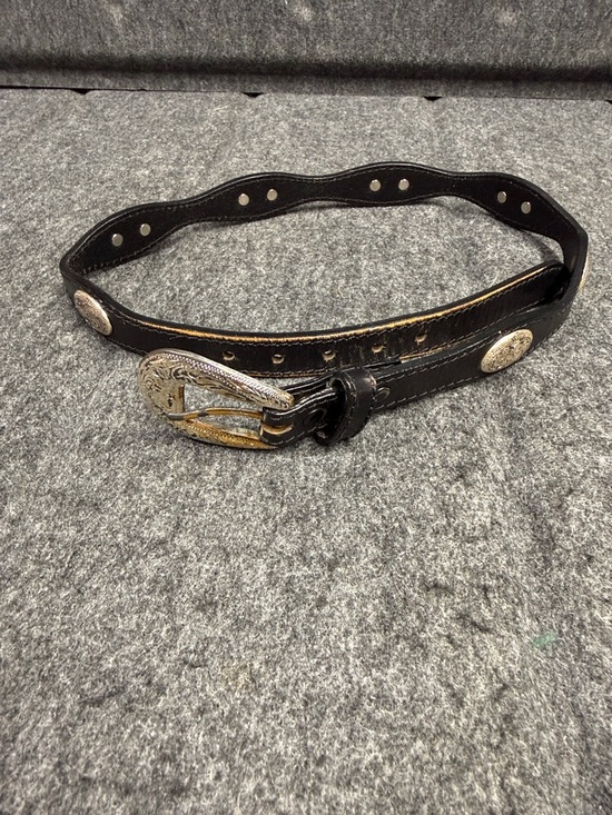 Silver Creek Accessories - Black Western Leather Belt with Silver-Tone Buckle